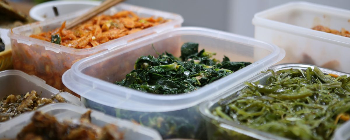 Food prepped in containers.