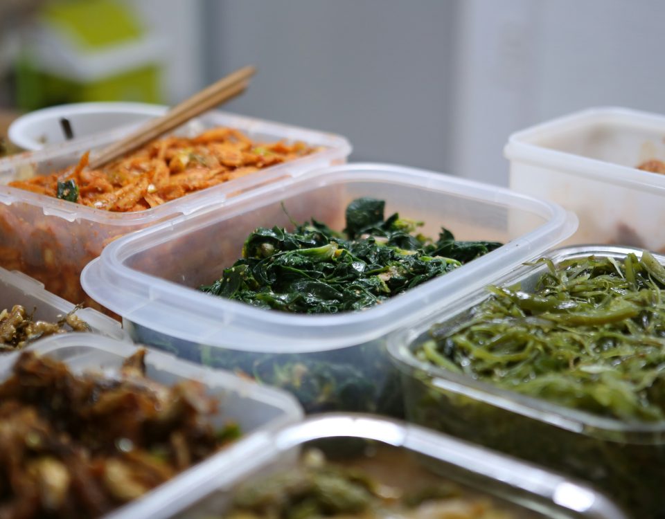 Food prepped in containers.