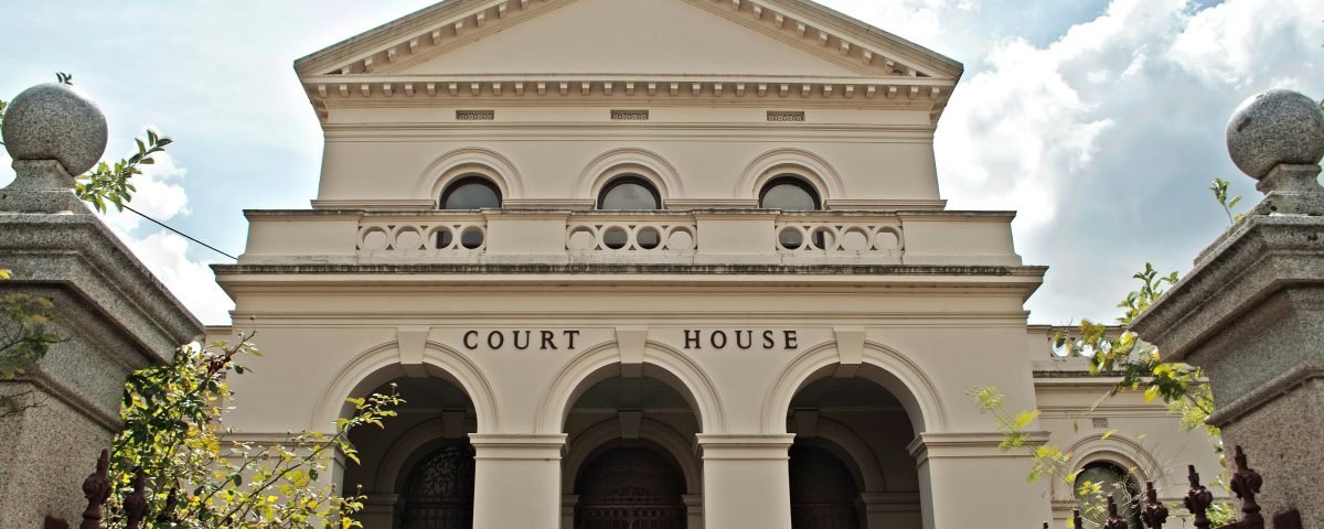 The outside of a courthouse.