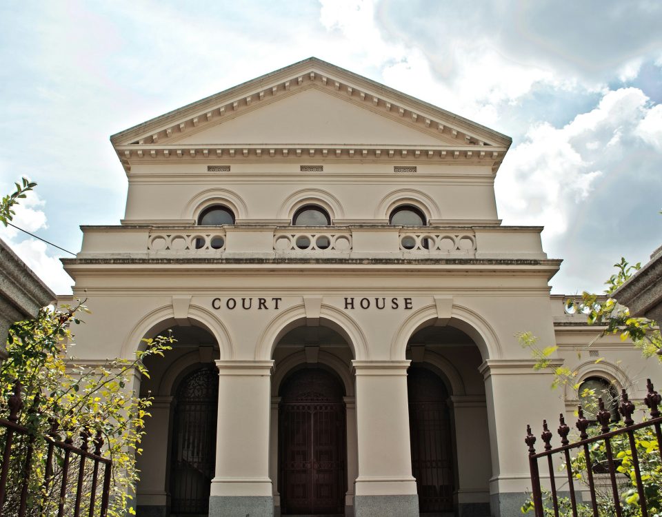 The outside of a courthouse.