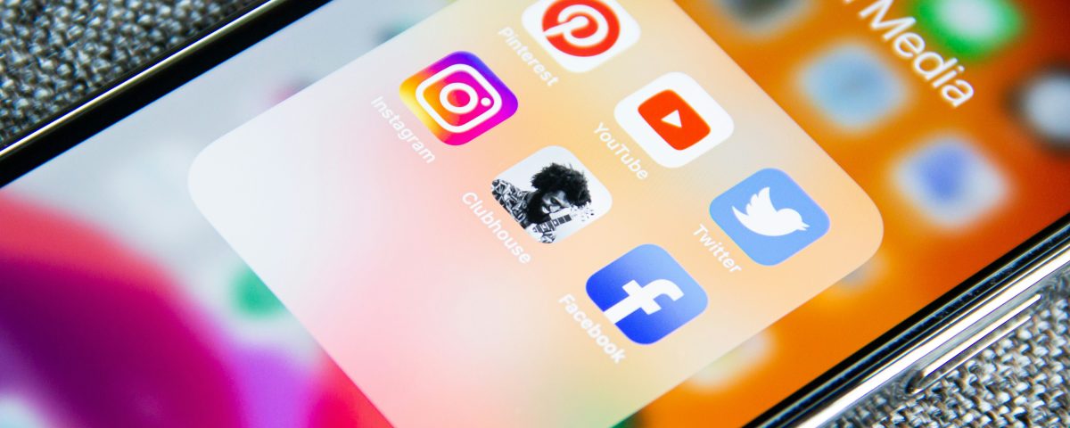 A smartphone screen with social media icons.