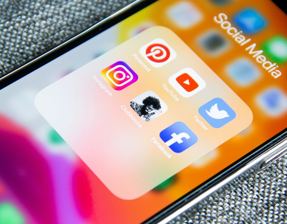 A smartphone screen with social media icons.